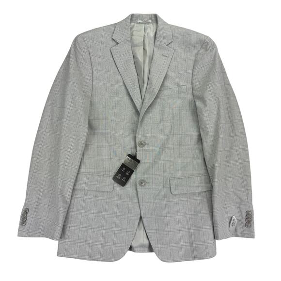 Alfani Mens Slim Fit Stretch Plaid Suit Jacket Light Gray 36R